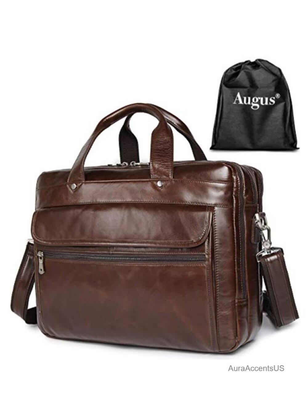 Full-Grain Leather Briefcase 15.6 Inch Laptop Business Travel Bag